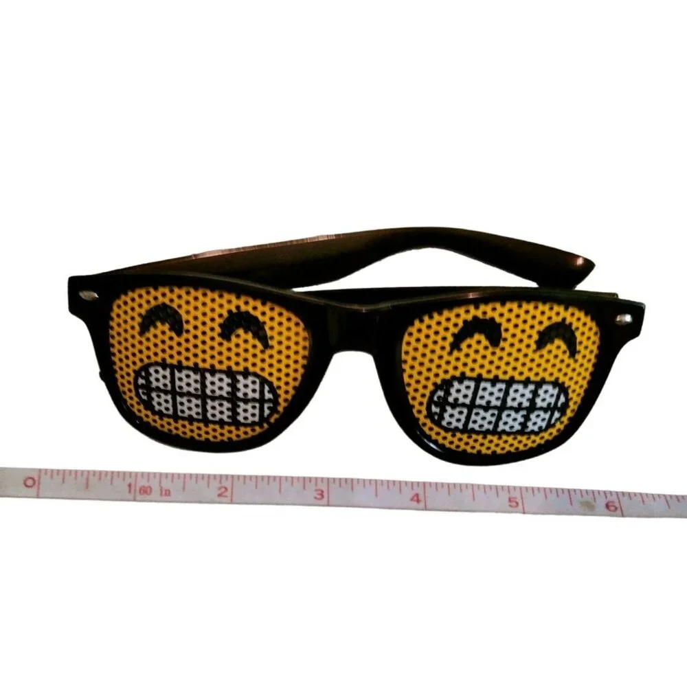 Emoji Glasses Black Frame Grimace Grin Face Eyeglasses Halloween Costume